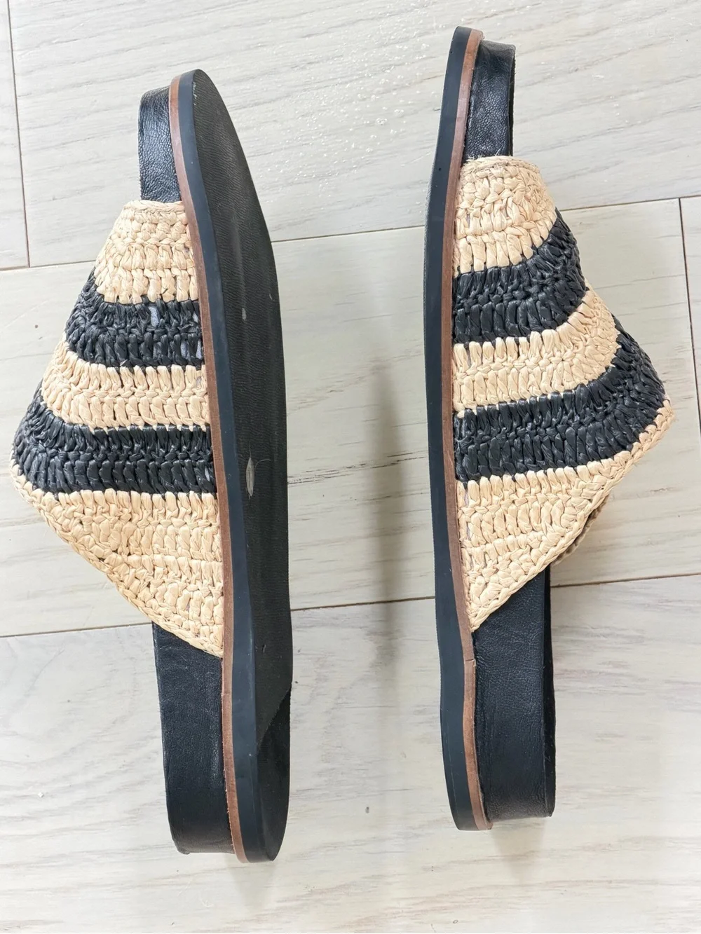 Kelsi Dagger Black and Natural Woven Slide Sandals